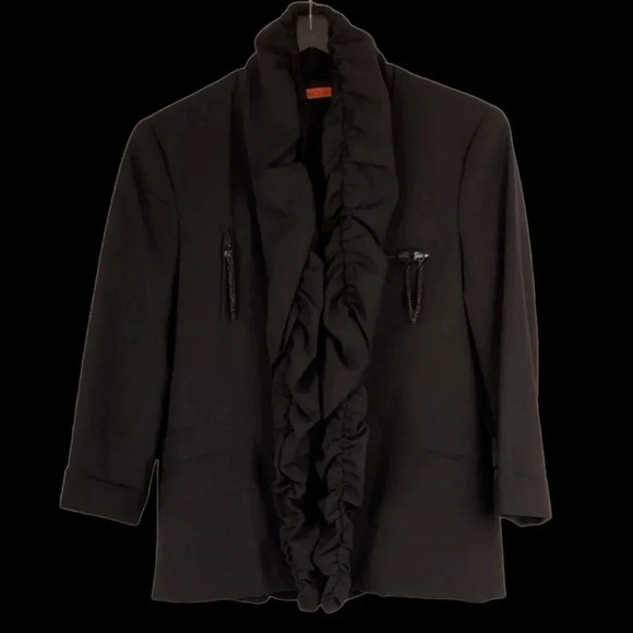 Alice +  Olivia Black Ruffle Jacket Blazer, Size Small - Picture 4 of 17